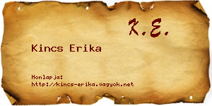 Kincs Erika névjegykártya